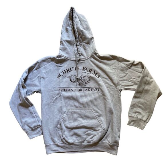 Gildan The Office Tan "Schrute Farms Bed and Breakfast" Hooded Sweatshirt Small - Picture 1 of 5